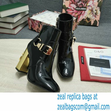 Dolce  &  Gabbana Heel 10.5cm Leather Ankle Boots Patent Black with DG Karol Heel and Buckle 2021